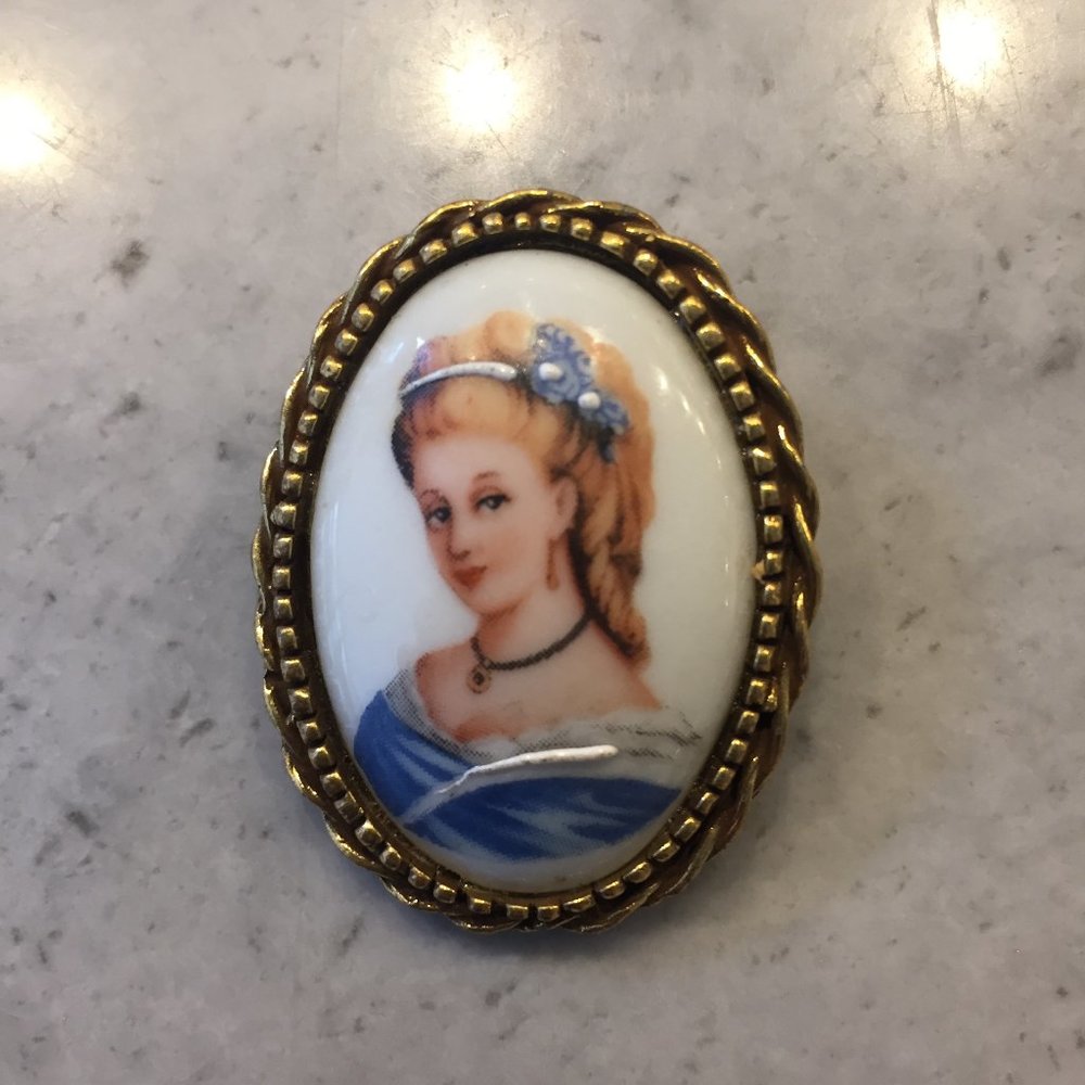 Limoges Porcelain Portrait Pin